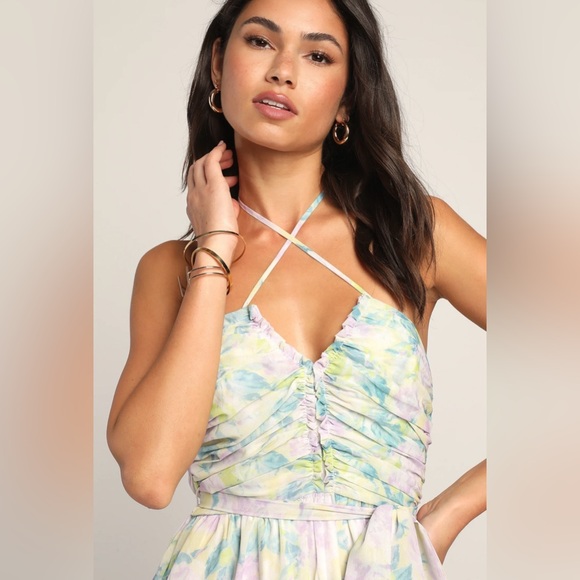 Lulus Effortlessly Abloom Floral Ruched Halter Maxi Dress XS NWT - Picture 3 of 6